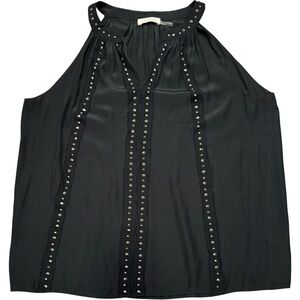 Ramy Brook Sleeveless Black Silk Embellished Studded Halter Top Shirt Medium